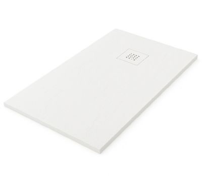 OMS MATT ARCTIC WHITE SLATE EFFECT 1000mm x 1200mm x 27mm RECTANGULAR SHOWER TRAY with STAINLESS STEEL GRID, PUL_12_10_BL